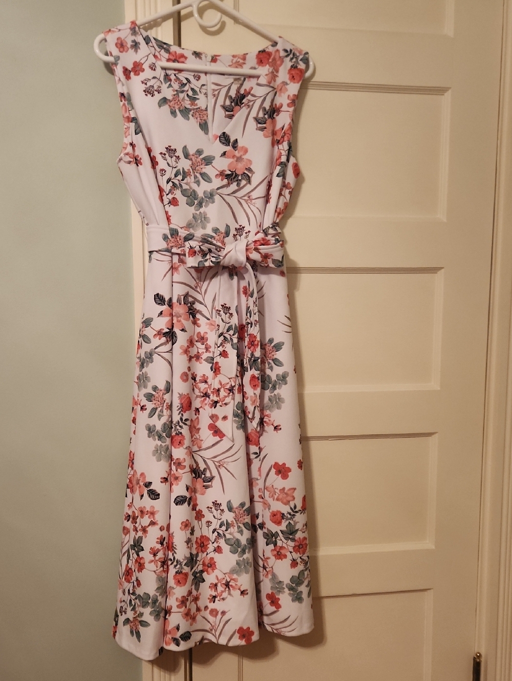 Calvin Klein White Midi Dress with Coral & Sage Floral